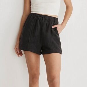 Madewell Lightspun Easy Pull On Linen Shorts Medium Black Coal NWT